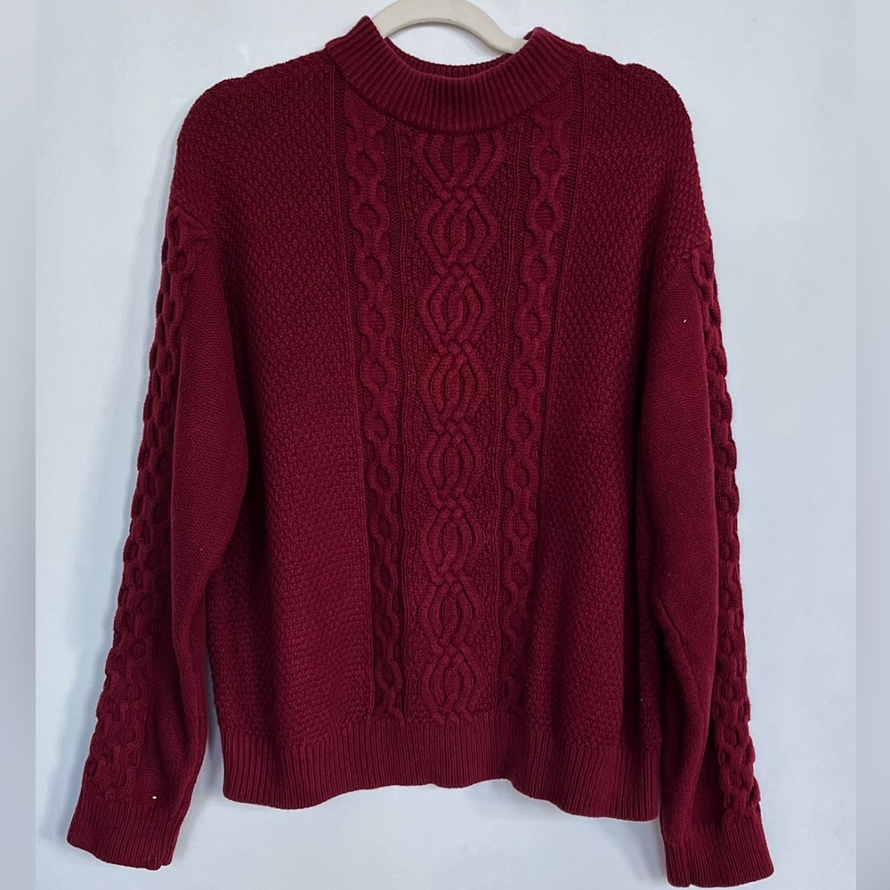 Red Cowl Neck Cable Knit Sweater